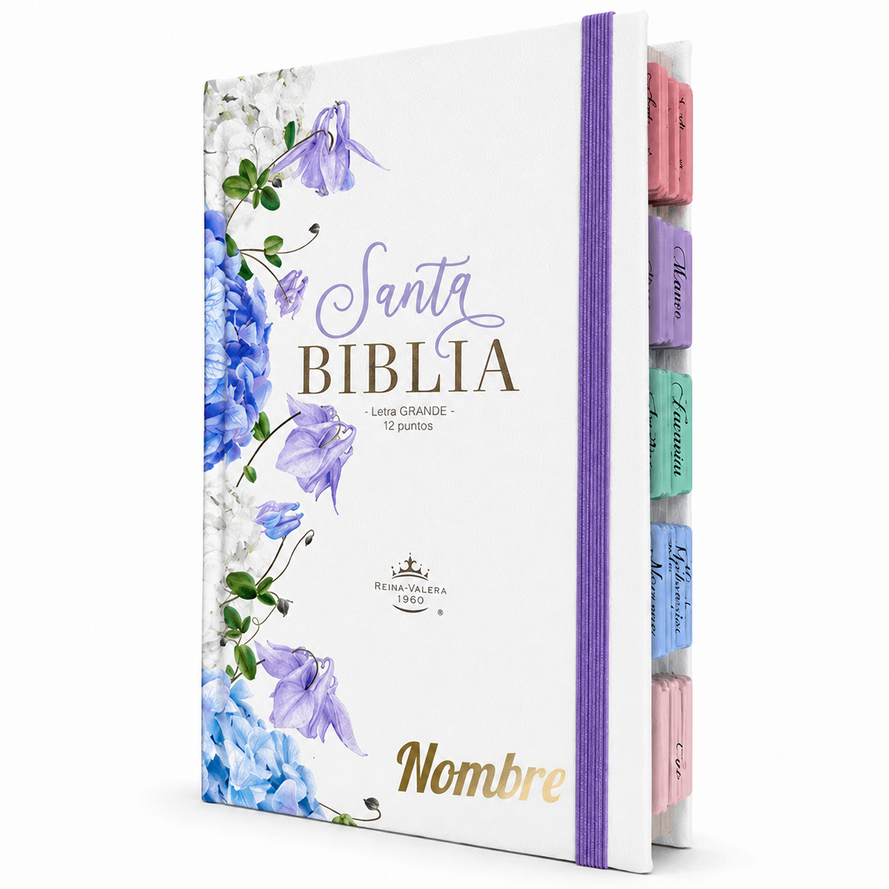 Biblia PERSONALIZADA con Nombre + Tabs Reina Valera 1960 Letra GRANDE Lila con Liga