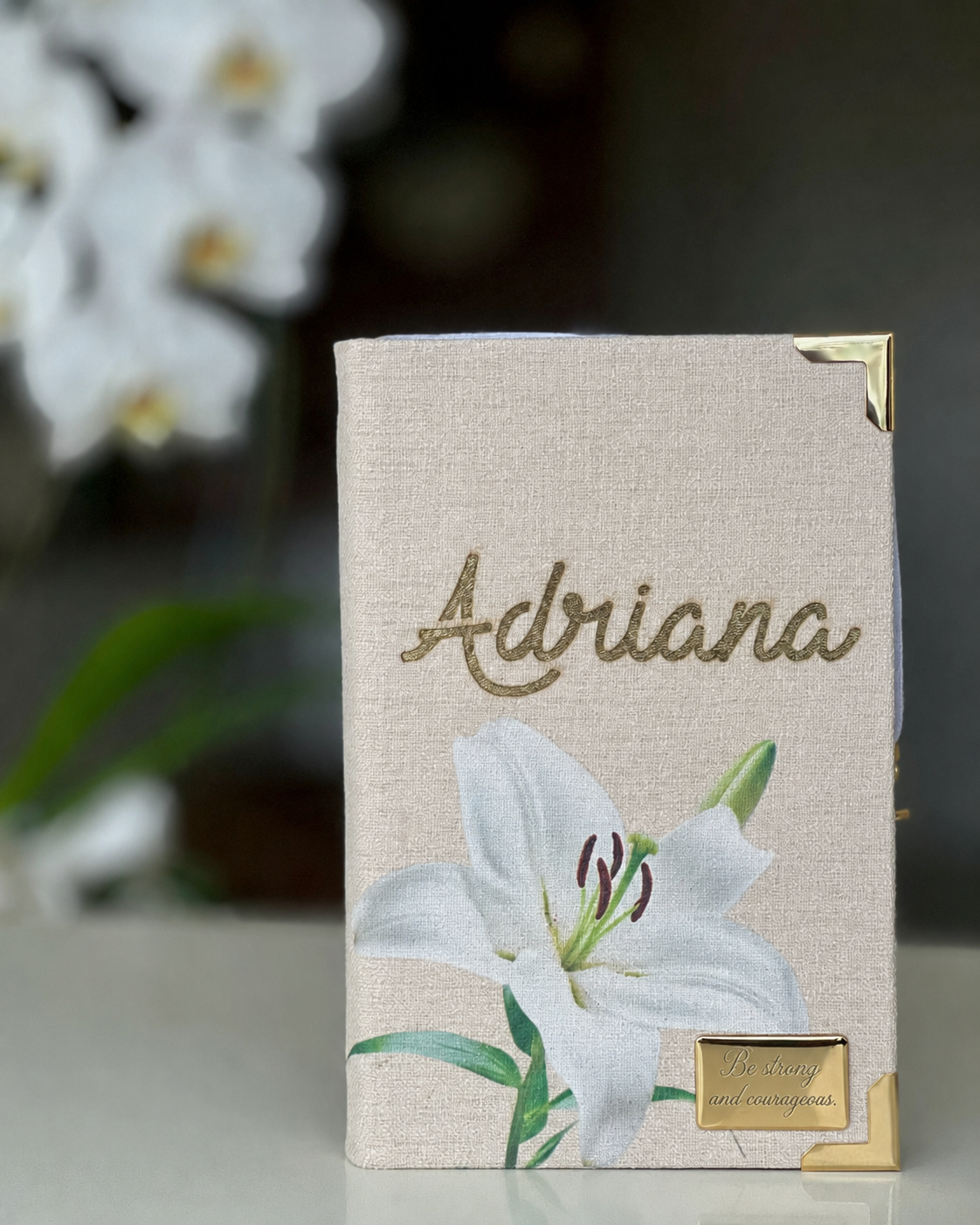 Medium Lily Linen Bible Combo + Personalized Plaque + Complete Index