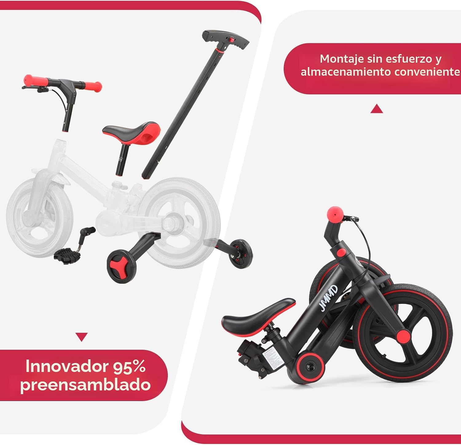 Bicicleta Evolutiva 6 en 1 para Niños de 18 a 60 Meses | Triciclo, Bicicleta de Equilibrio y Pedales Plegable de 12”