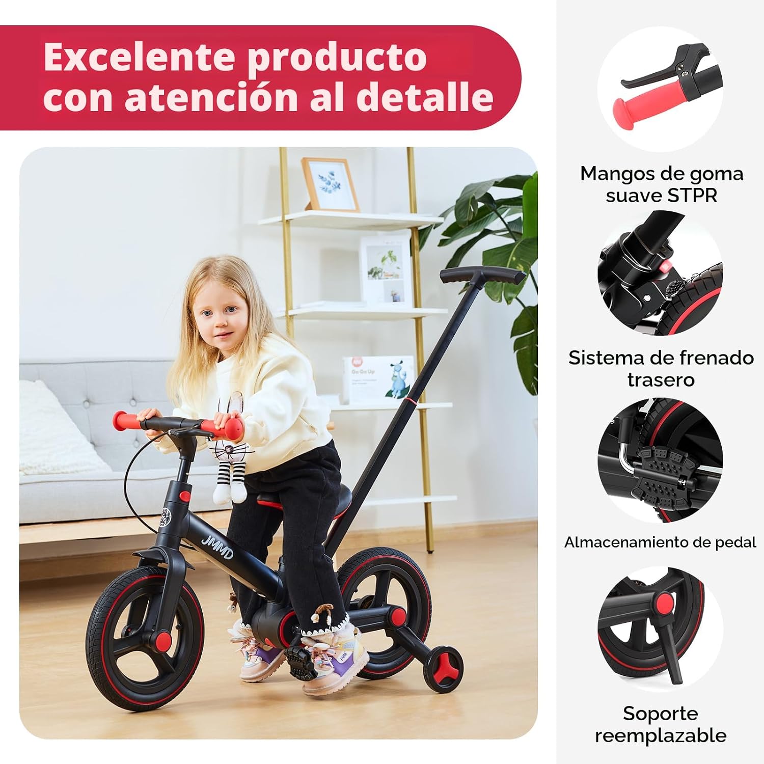 Bicicleta Evolutiva 6 en 1 para Niños de 18 a 60 Meses | Triciclo, Bicicleta de Equilibrio y Pedales Plegable de 12”