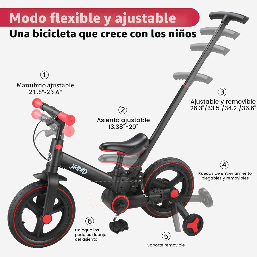 Bicicleta Evolutiva 6 en 1 para Niños de 18 a 60 Meses | Triciclo, Bicicleta de Equilibrio y Pedales Plegable de 12”