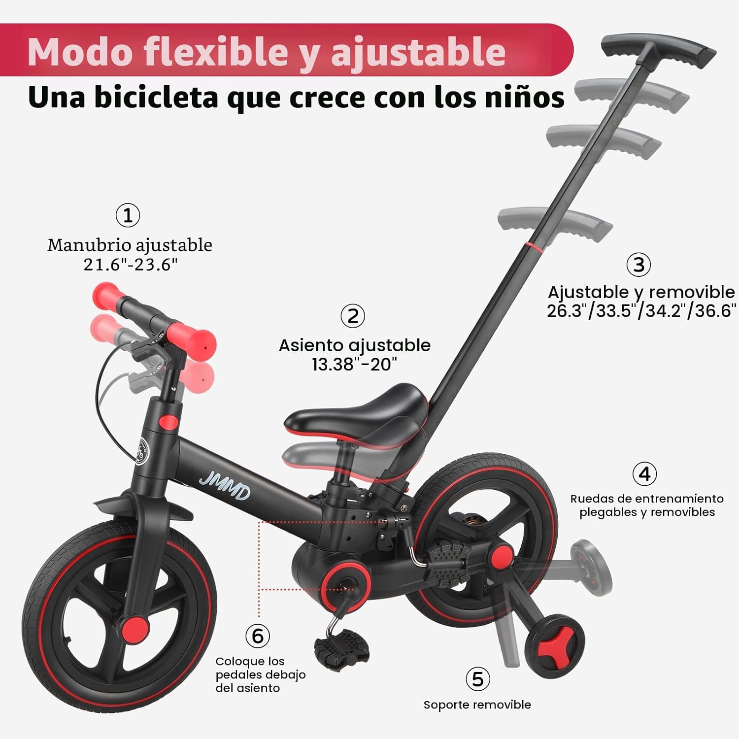 Bicicleta Evolutiva 6 en 1 para Niños de 18 a 60 Meses | Triciclo, Bicicleta de Equilibrio y Pedales Plegable de 12”