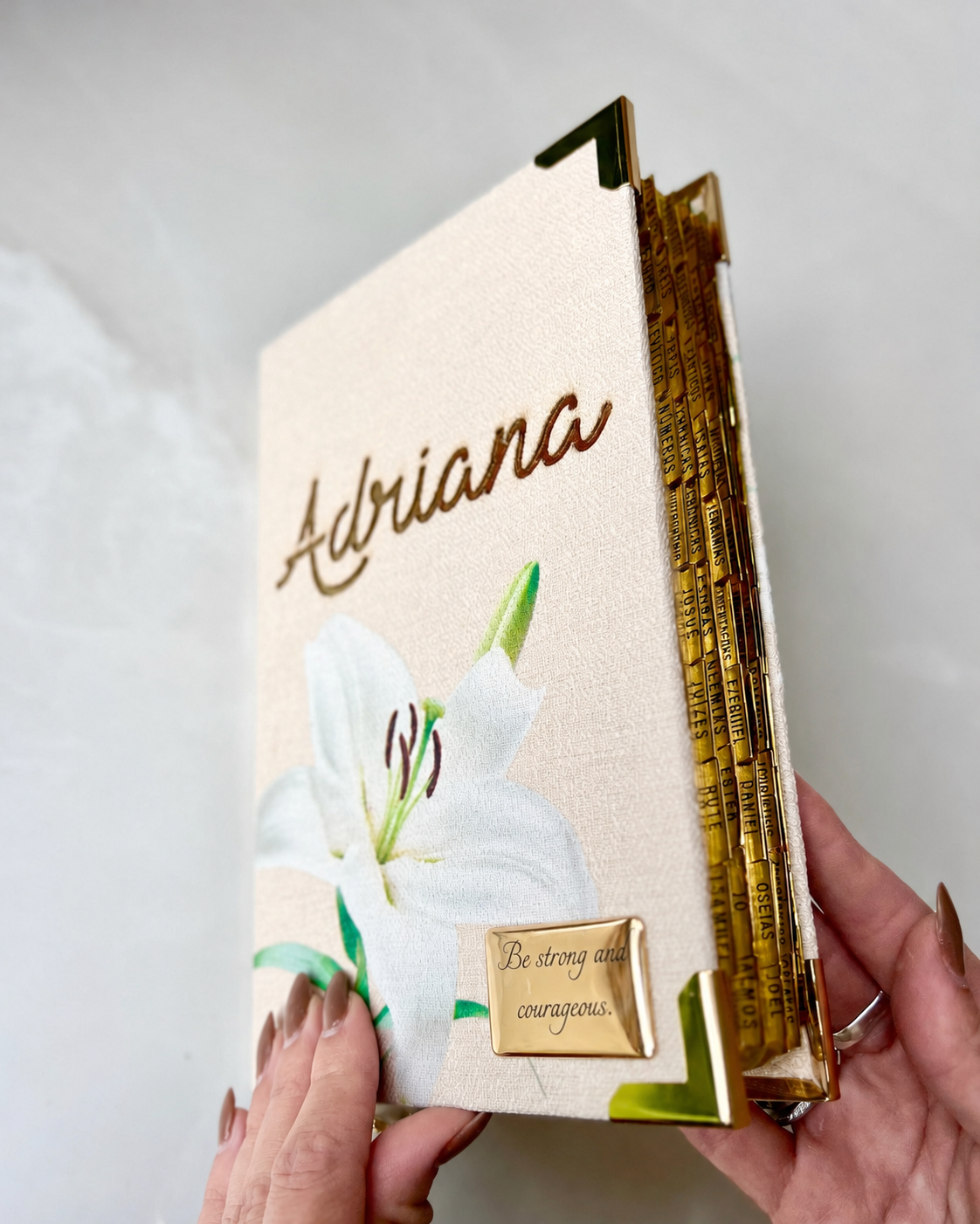 Medium Lily Linen Bible Combo + Personalized Plaque + Complete Index