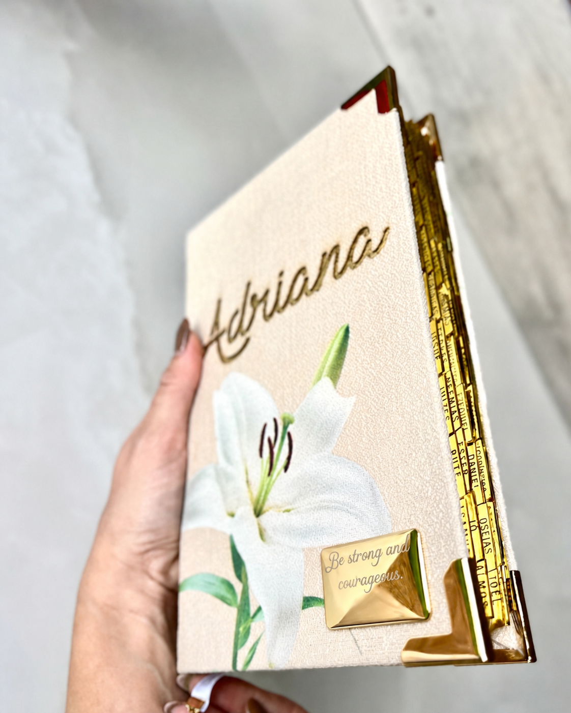 Medium Lily Linen Bible Combo + Personalized Plaque + Complete Index