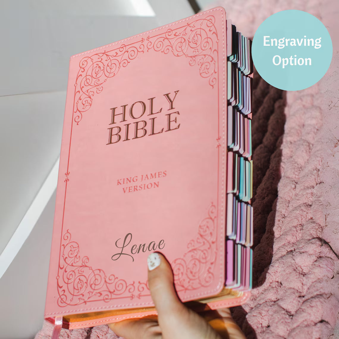 Pink Bible Faux Leather KJV Tabbed Personalized Large Print Bible for Christian Women Faith Inspired Gift for Wife Pink Tabbed Bible Gift