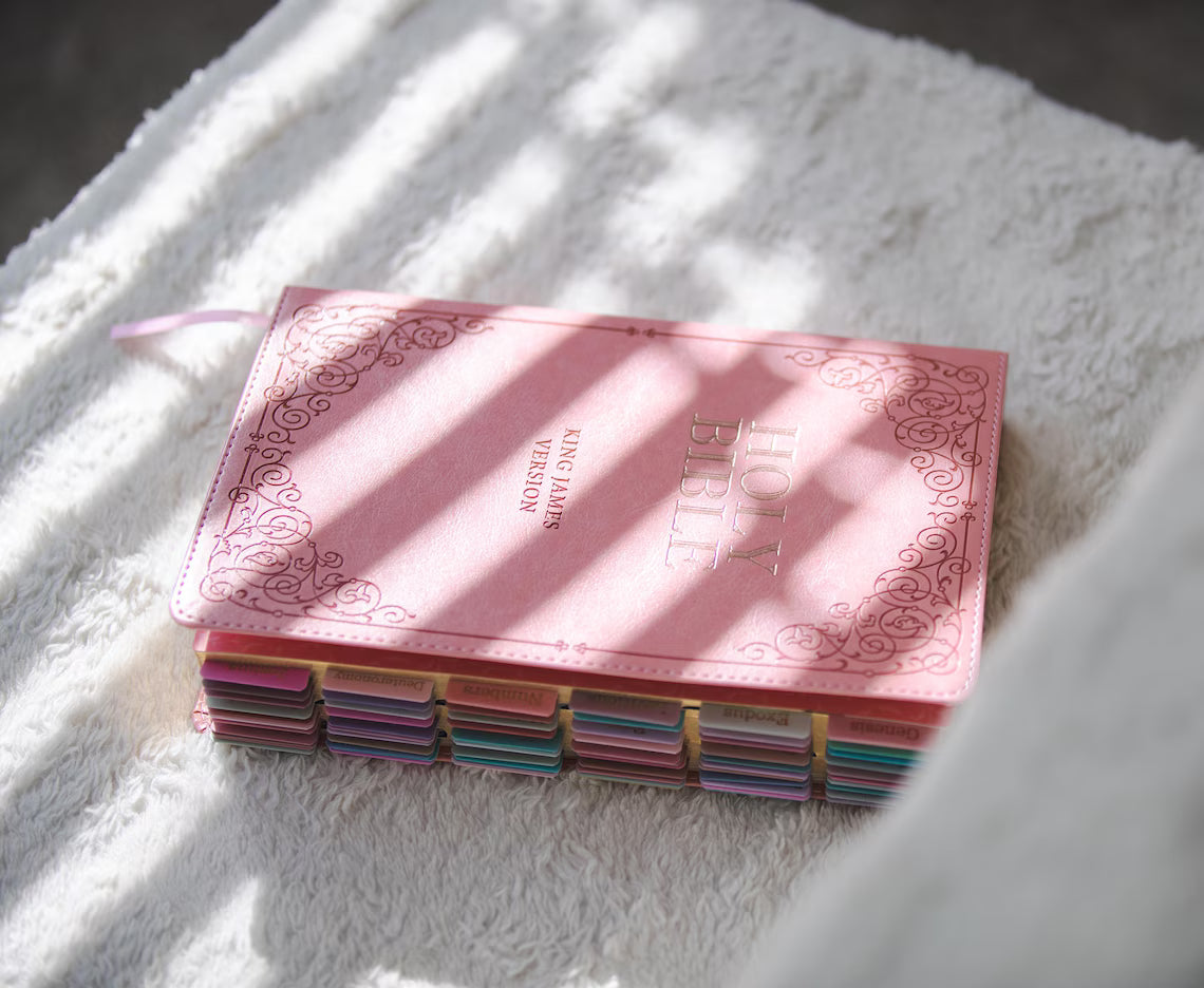 Pink Bible Faux Leather KJV Tabbed Personalized Large Print Bible for Christian Women Faith Inspired Gift for Wife Pink Tabbed Bible Gift